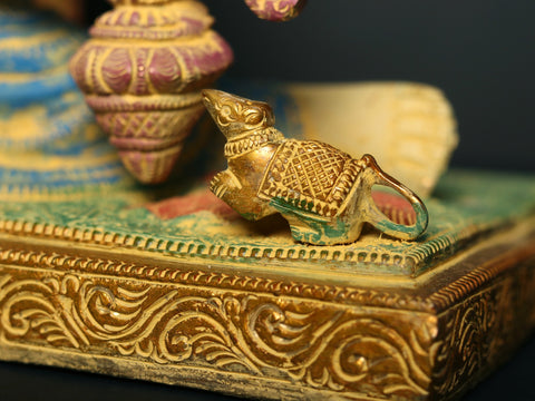 11" Brass Lord Ganesha Statue Playing Veena