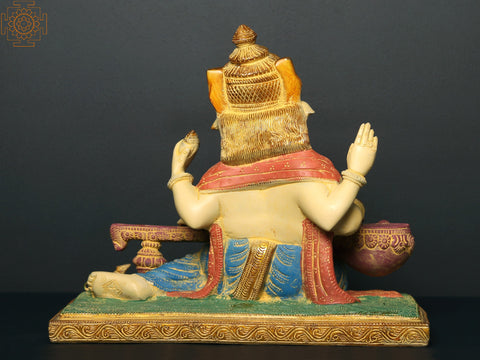 11" Brass Lord Ganesha Statue Playing Veena