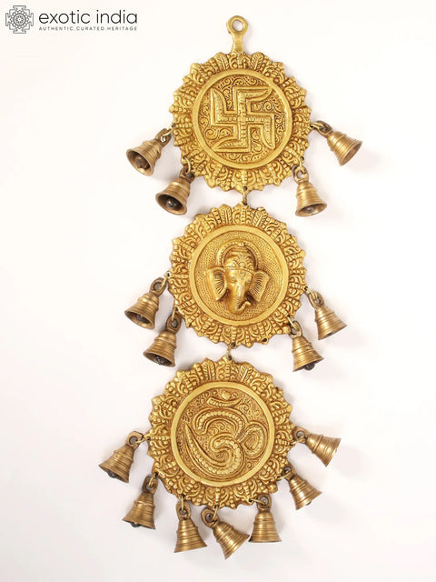 20" Brass Ganesha Wall Hanging Bells