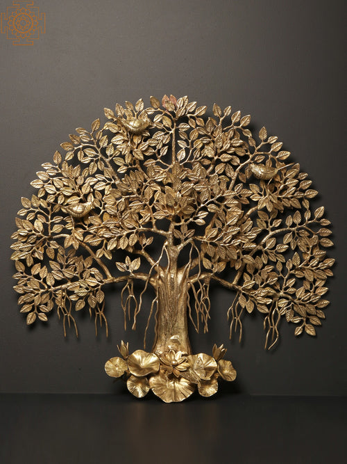 28" Brass Bodhi Tree Wall Hanging for Home Decor