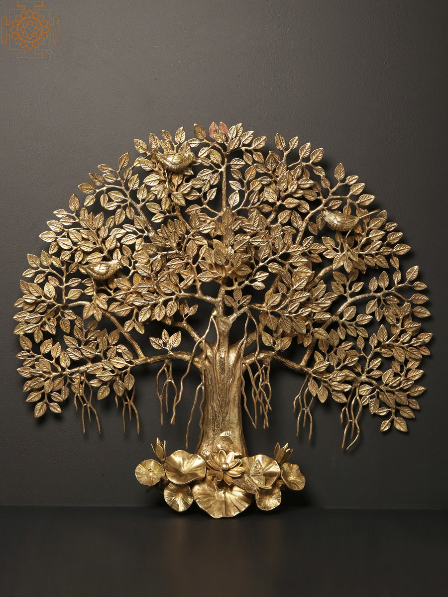 28" Brass Bodhi Tree Wall Hanging for Home Decor