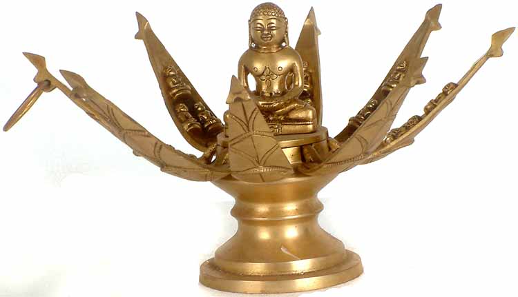 Lord Mahavir in Lotus Brass Statue for Pooja