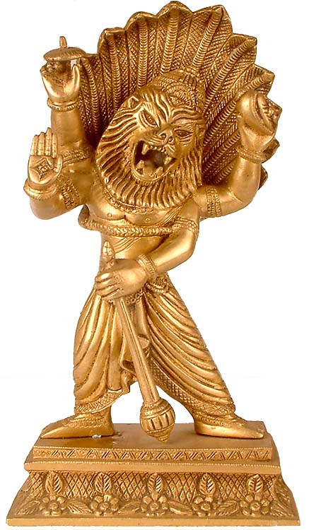 11" Narasimha Avatara Handmade Brass Statue for Home Pooja