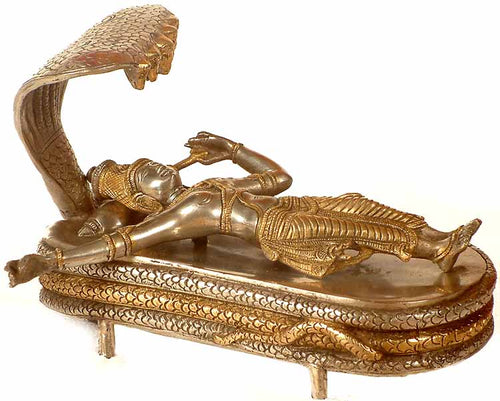 9" Lord Vishnu in Yoga Nidra Handmade Brass Statue