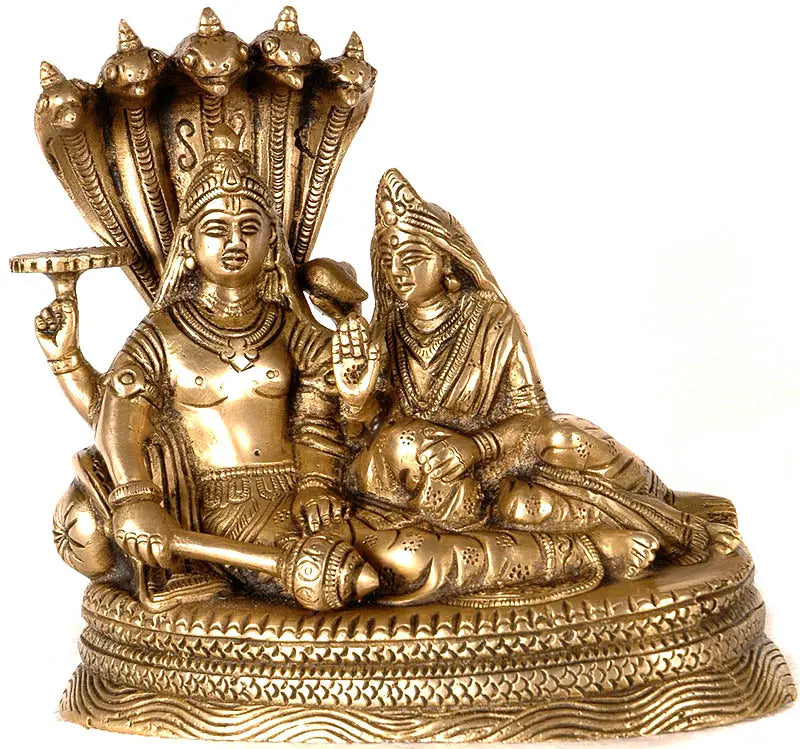 Lord Vishnu with Lakshmi on Sheshnag Brass Statue