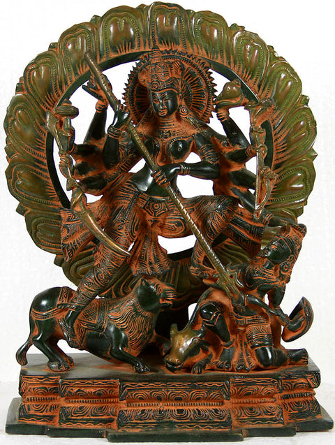 12" Mahishasur Mardini Mother Goddess Durga In Brass | Handmade | Made In India