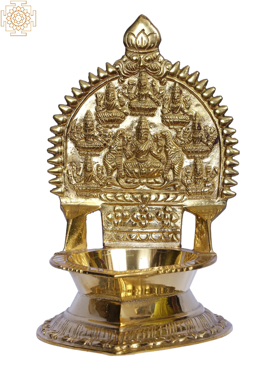 8" Ashtalakshmi Brass Lamp for Pooja