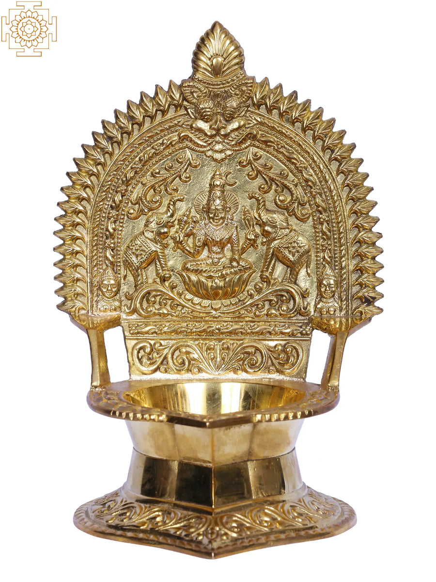 8" Brass Gajalakshmi Diya Lamp for Pooja