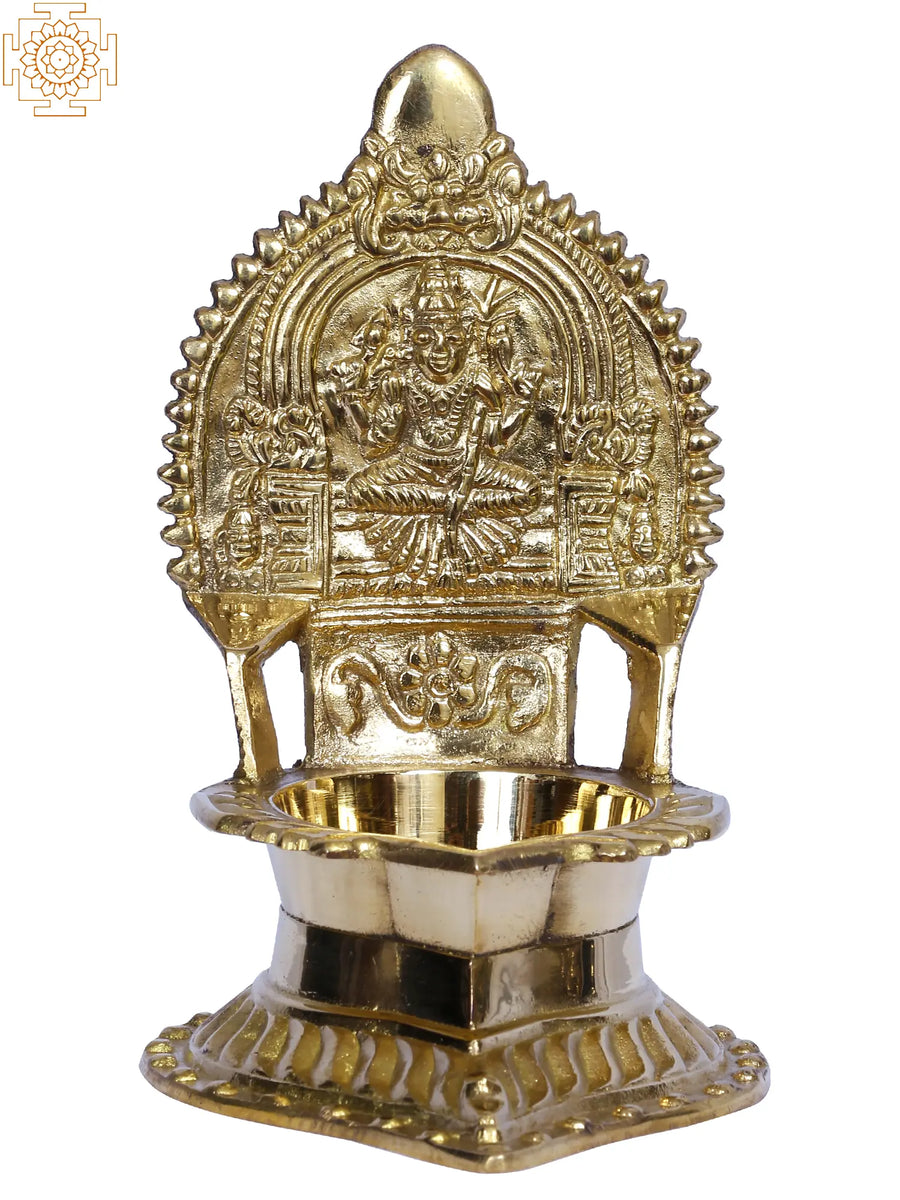 5" Brass Kamakshi Devi Pooja Lamp for Home Worship
