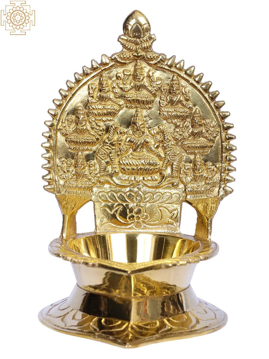 6" Ashtalakshmi Brass Diya Lamp for Pooja