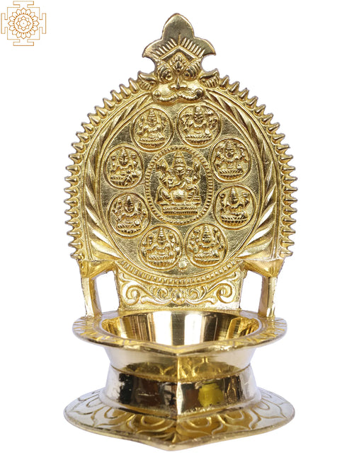 5" Brass Ashtalakshmi Vilakku Diya for Pooja