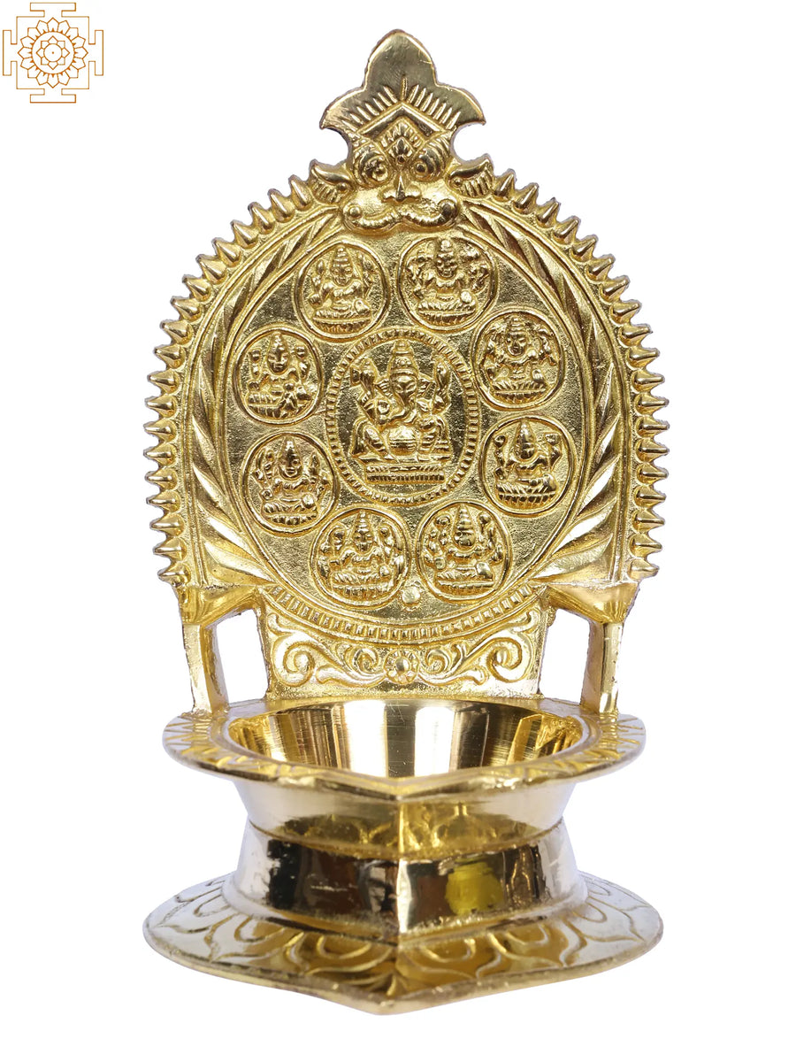 5" Brass Ashtalakshmi Vilakku Diya for Pooja