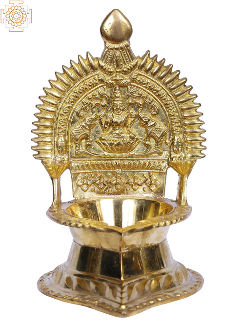 6" Brass Gajalakshmi Oil Lamp for Pooja