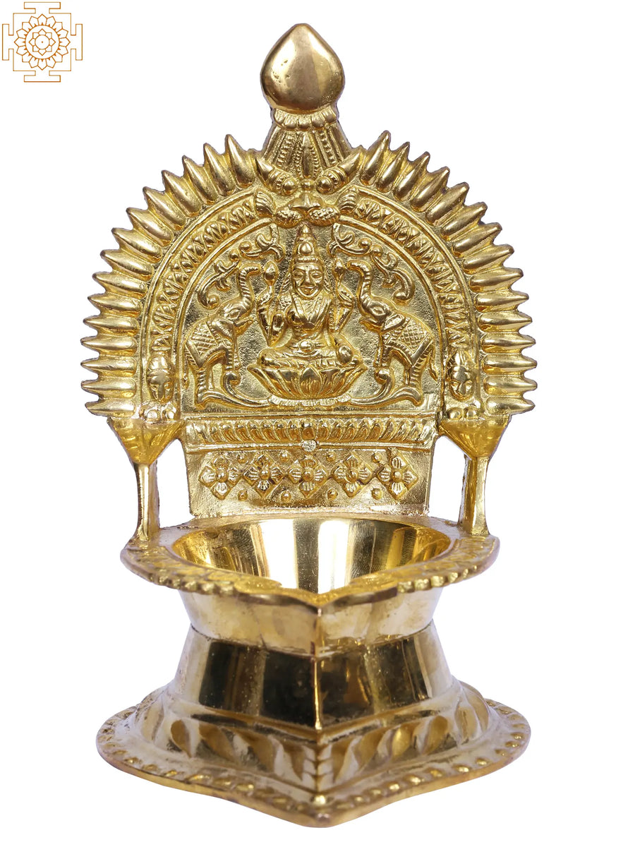 6" Brass Gajalakshmi Oil Lamp for Pooja