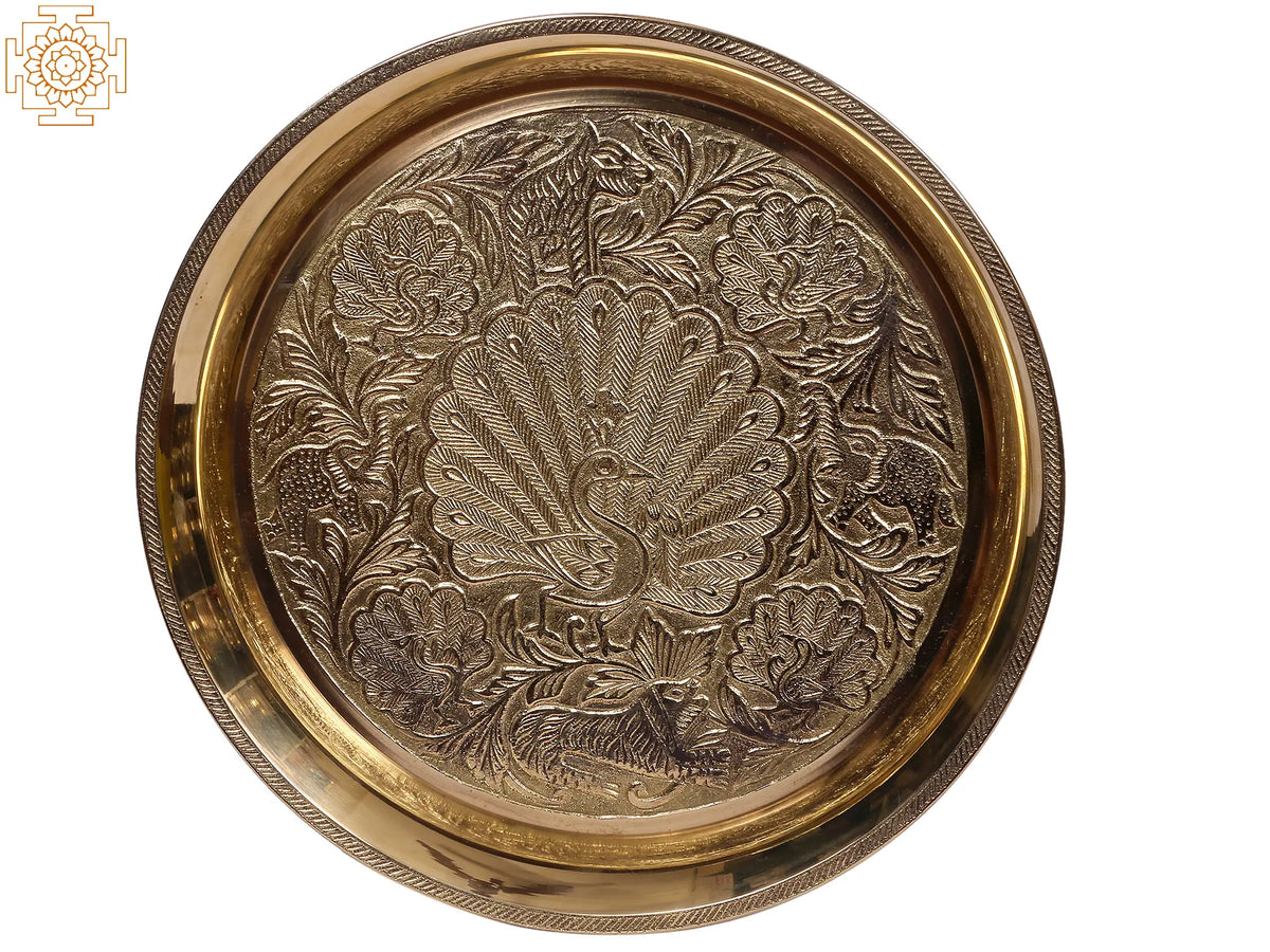 9" Brass Peacock Design Plate