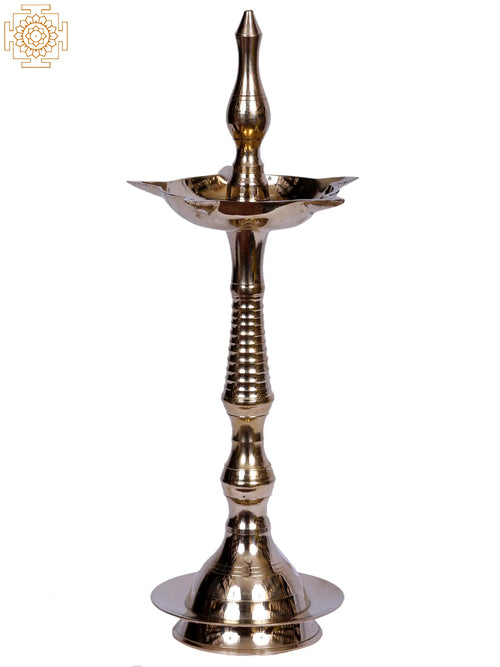 13" Brass Five Wicks Diya Lamp for Pooja