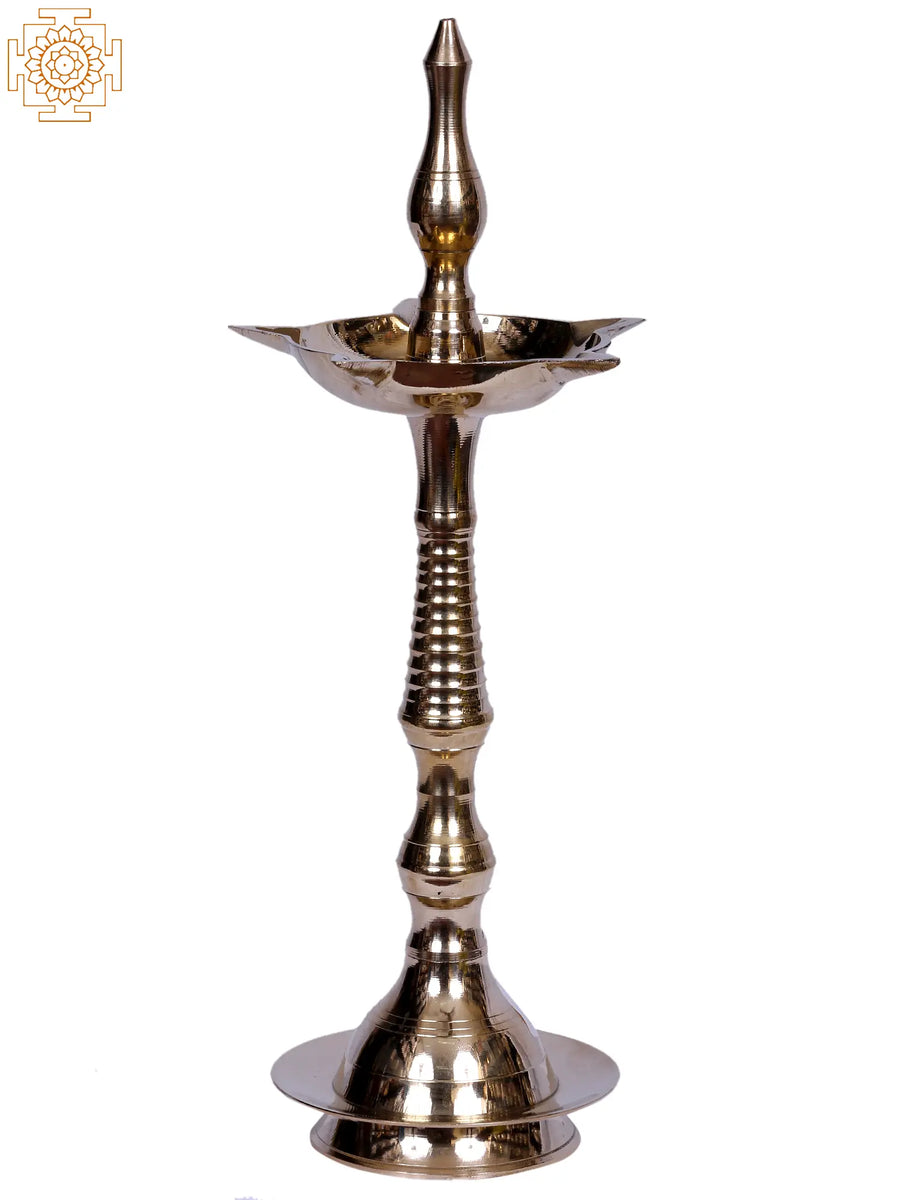 13" Brass Five Wicks Diya Lamp for Pooja