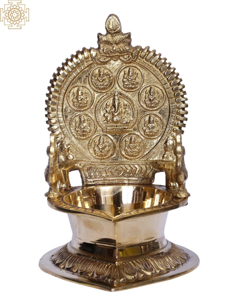 7" Brass Ashtalakshmi Oil Lamp for Pooja