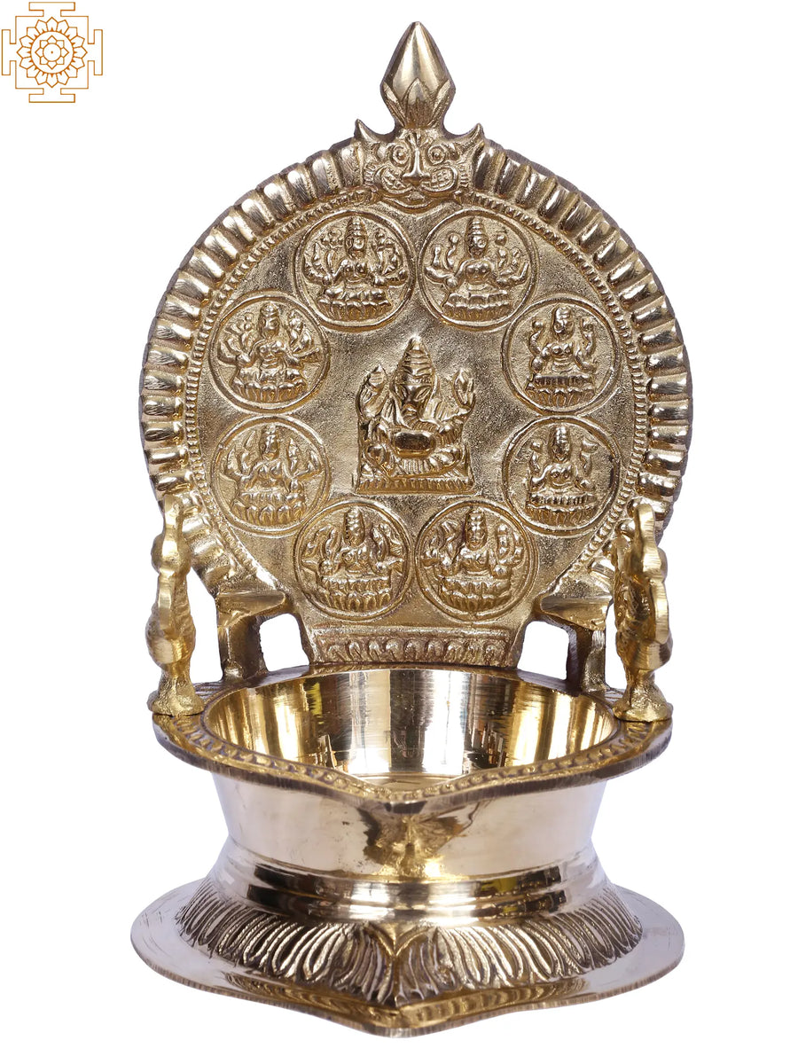8" Ashtalakshmi Brass Lamp for Pooja
