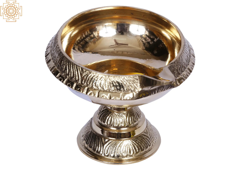 4" Brass Kubera Pooja Diya Lamp for Wealth and Prosperity