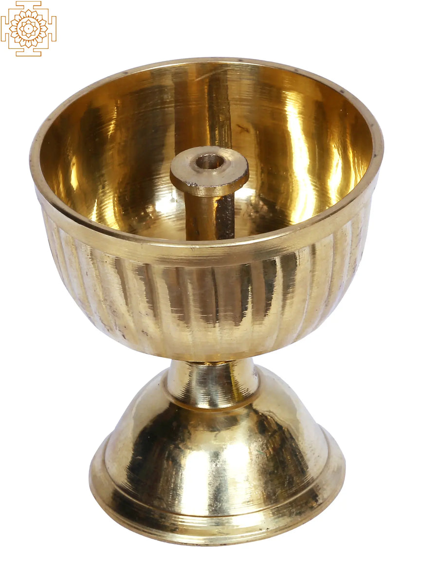 2" Brass Pooja Diya with Stand (Pair)