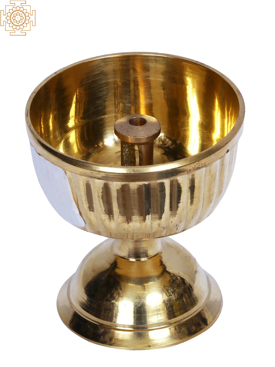 3" Brass Jyoti Diya Oil Lamp Handmade for Pooja