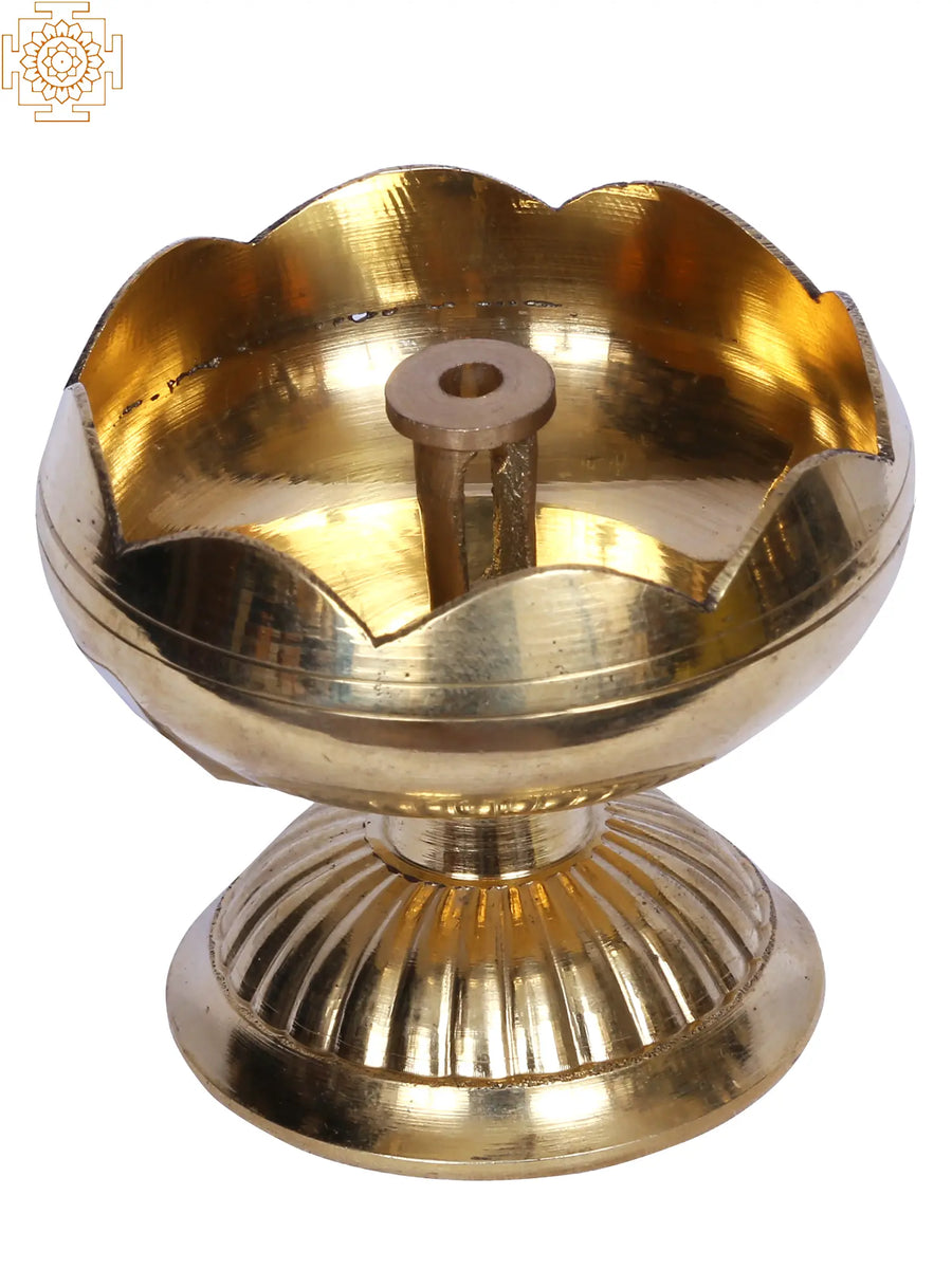 2" Brass Flower Design Deepak Lamp Pair Handmade