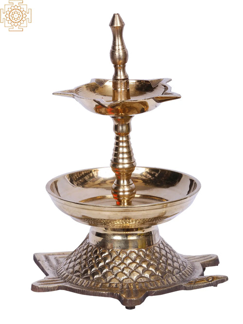 6" Brass Five Wicks Tortoise Lamp for Pooja