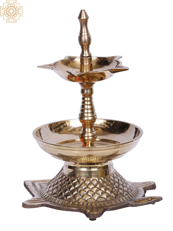 6" Brass Five Wicks Lamp on Tortoise