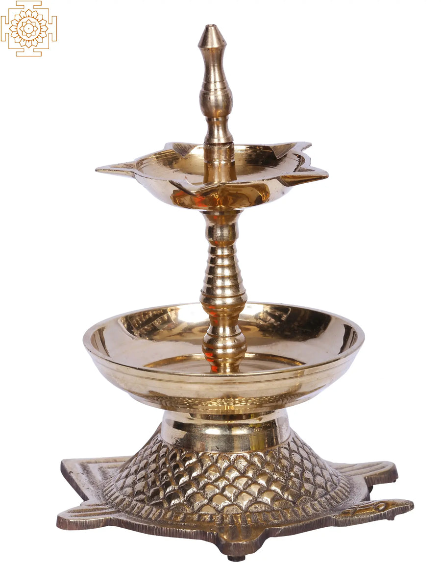 6" Brass Five Wicks Tortoise Lamp for Pooja