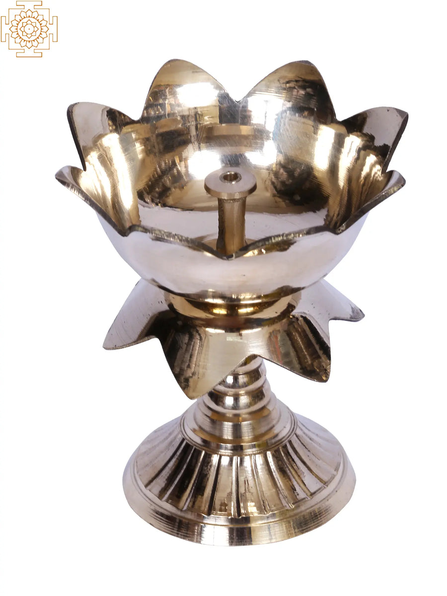 4" Brass Lotus Shaped Diya Set for Pooja