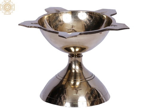 3" Brass Five Wicks Diya Lamp for Pooja