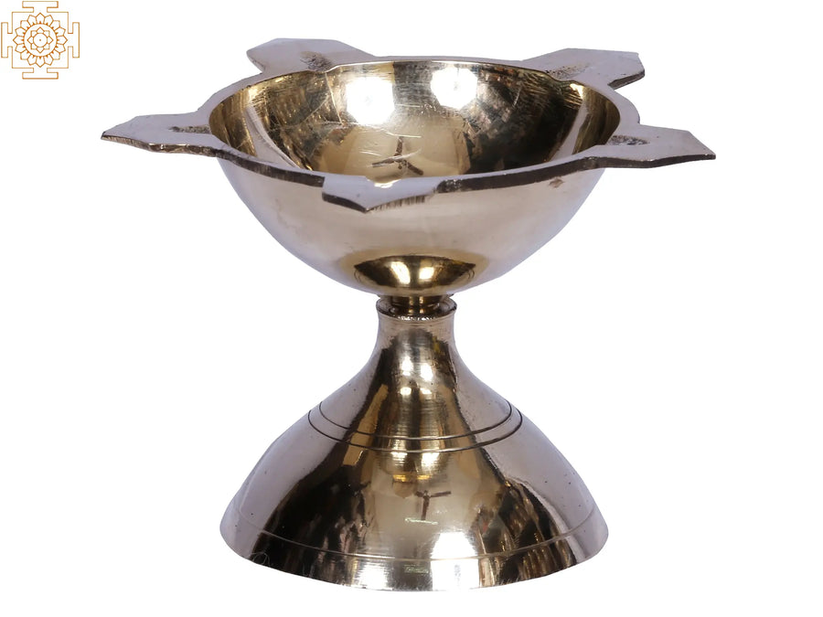 3" Brass Five Wicks Diya Lamp for Pooja
