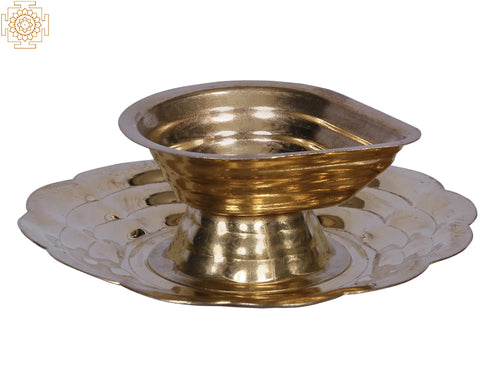 3" Brass Diya with Thali Pair for Pooja