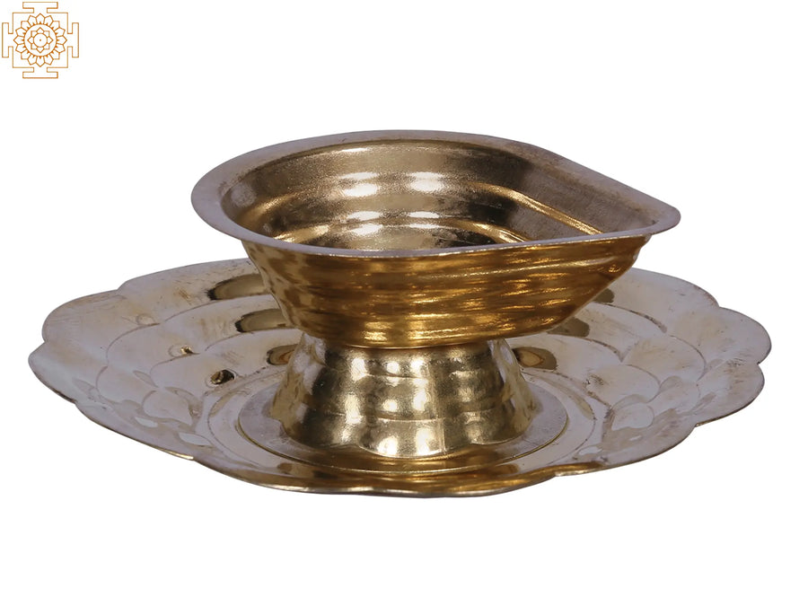 3" Brass Diya with Thali Pair for Pooja