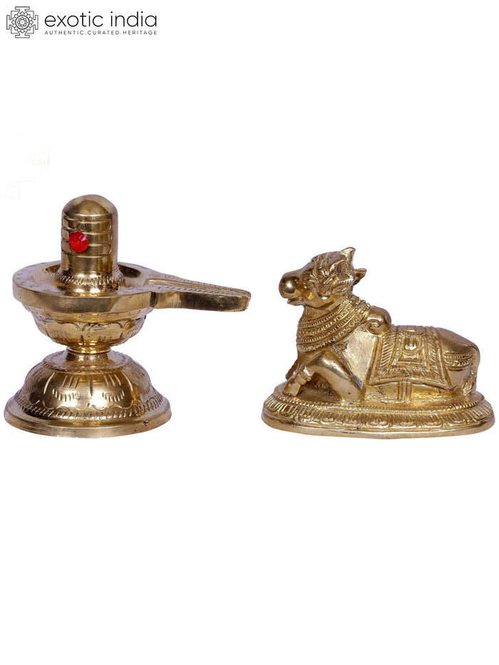 4" Brass Shivalinga with Nandi Statue Set for Pooja