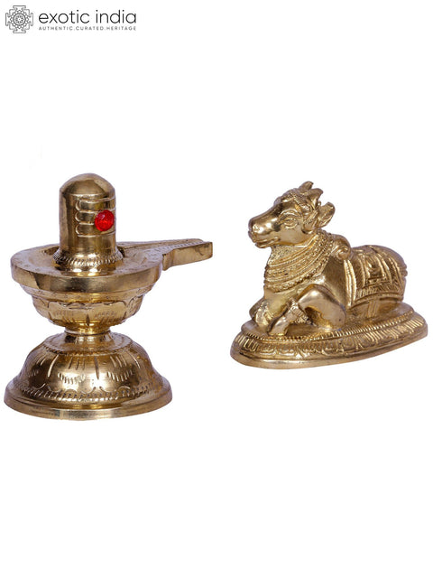 4" Brass Shivalinga - Nandi Set
