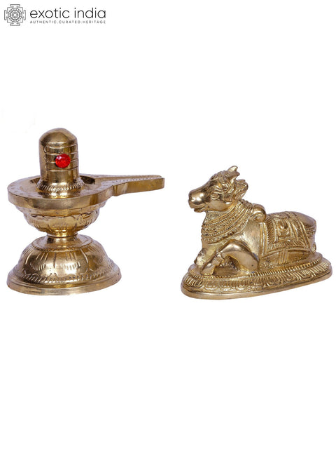 4" Brass Shivalinga - Nandi Set