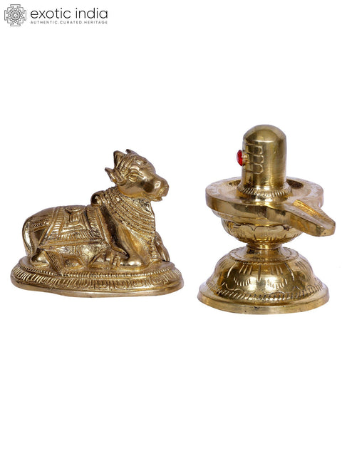 4" Brass Shivalinga - Nandi Set