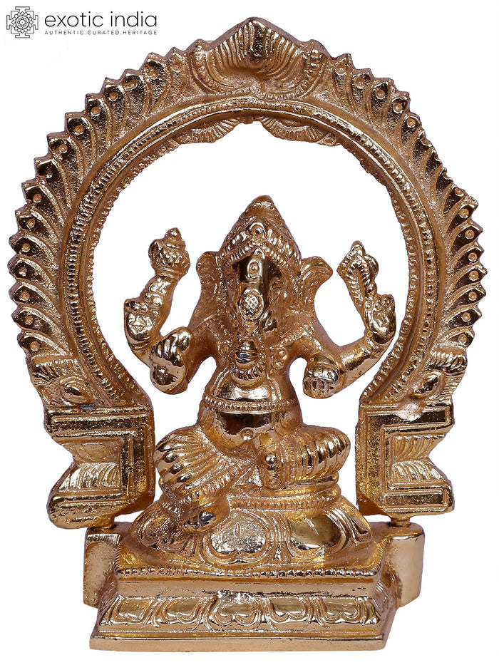 4" Brass Sitting Lord Ganesha Idol with Throne for Pooja