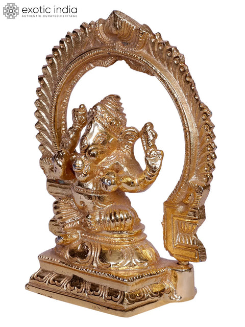 4" Brass Sitting Lord Ganesha Idol with Throne