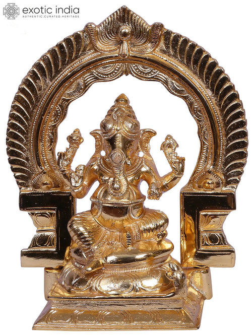 9" Brass Sitting Ganesha Idol with Throne