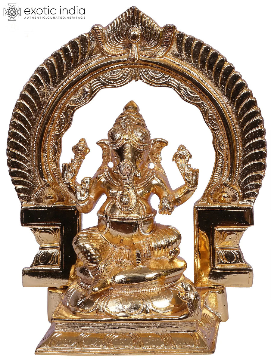 9" Brass Sitting Ganesha Idol with Throne