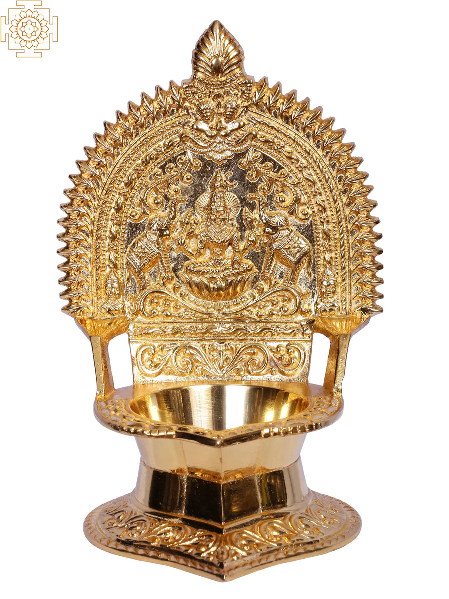 8" Brass Gajalakshmi Pooja Diya Lamp for Home Worship