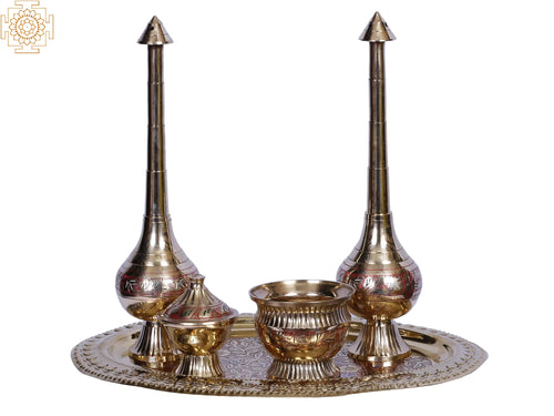 13" Brass Panner Set (Set of 5) for Pooja