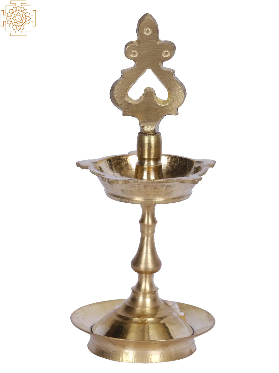 5" Brass Five Wicks Diya Lamp for Pooja