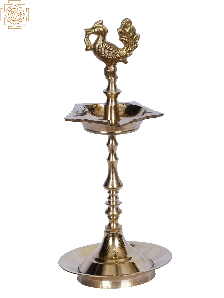 9" Brass Peacock Oil Lamp Statue