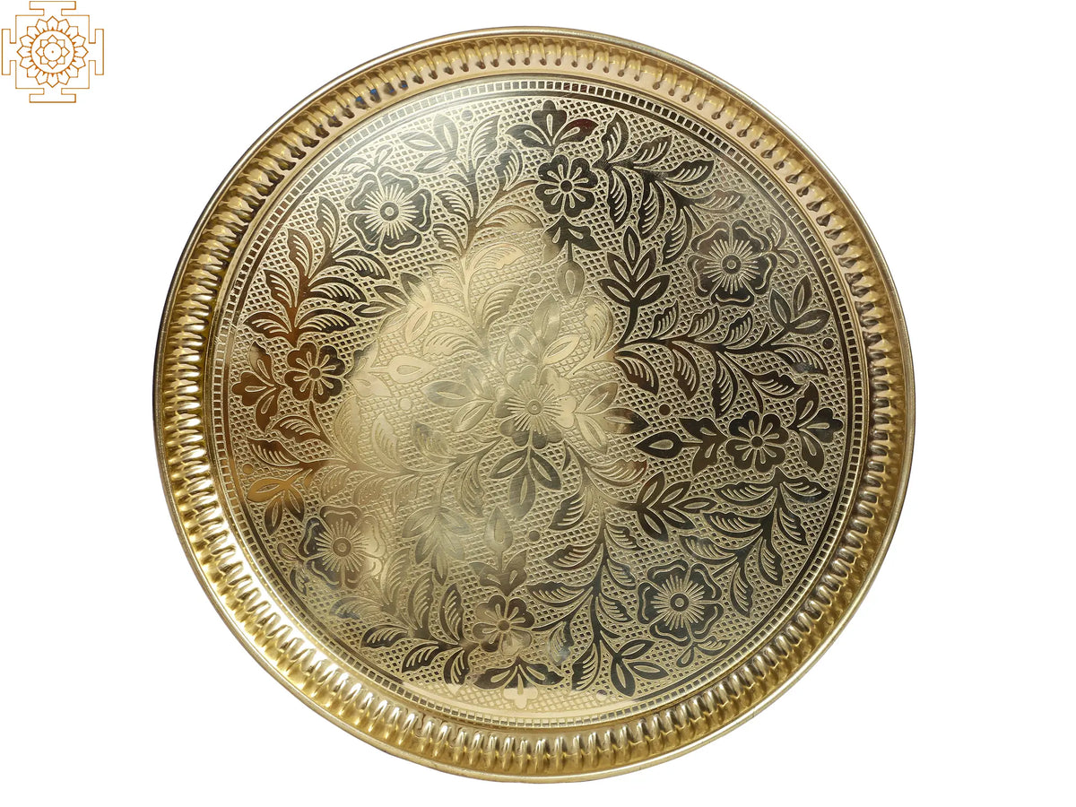 11" Brass Engraved Pooja Plate