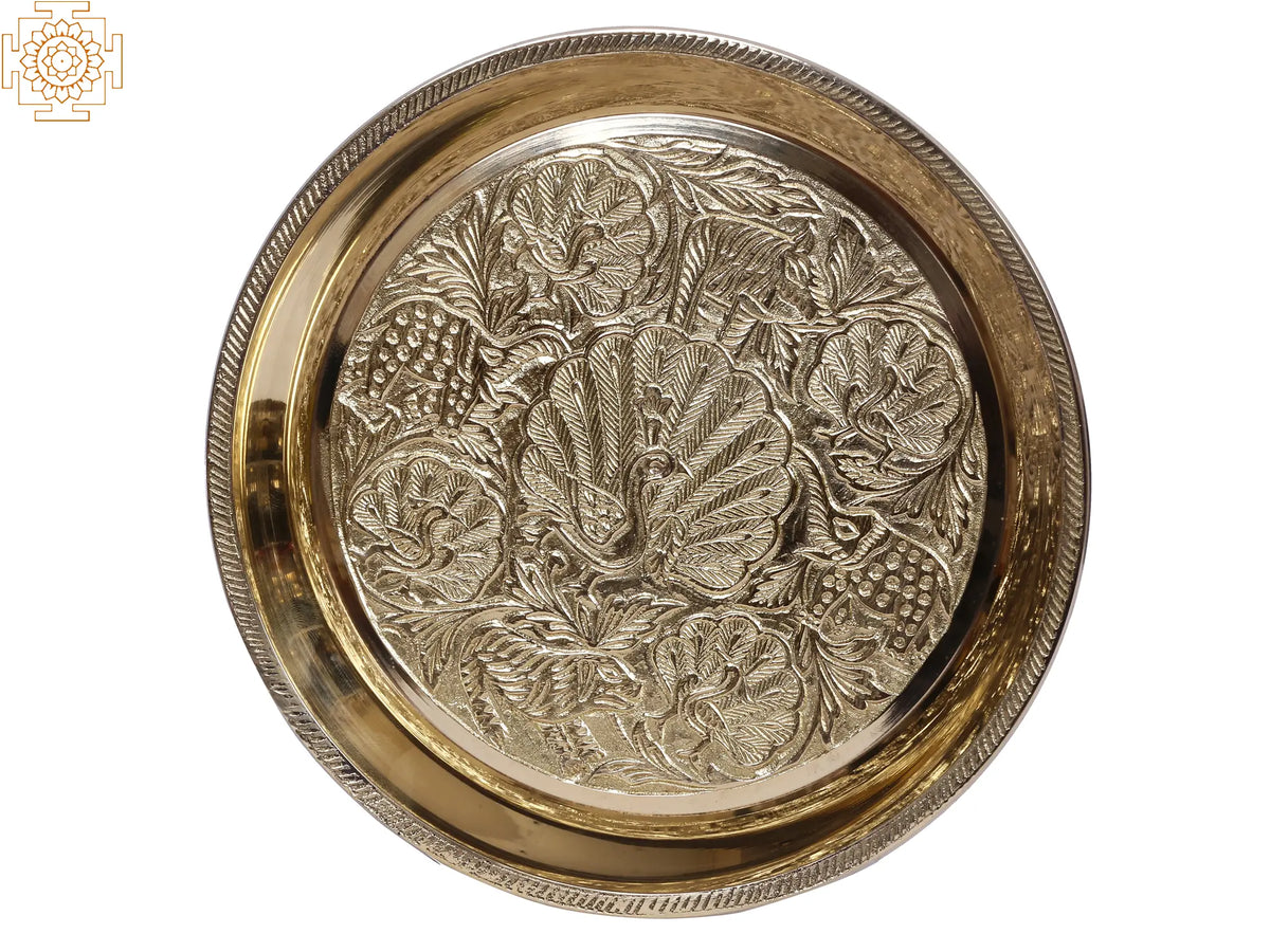 7" Brass Peacock Design Pooja Plate