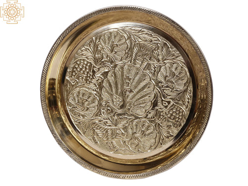 7" Brass Peacock Pooja Plate for Home Worship